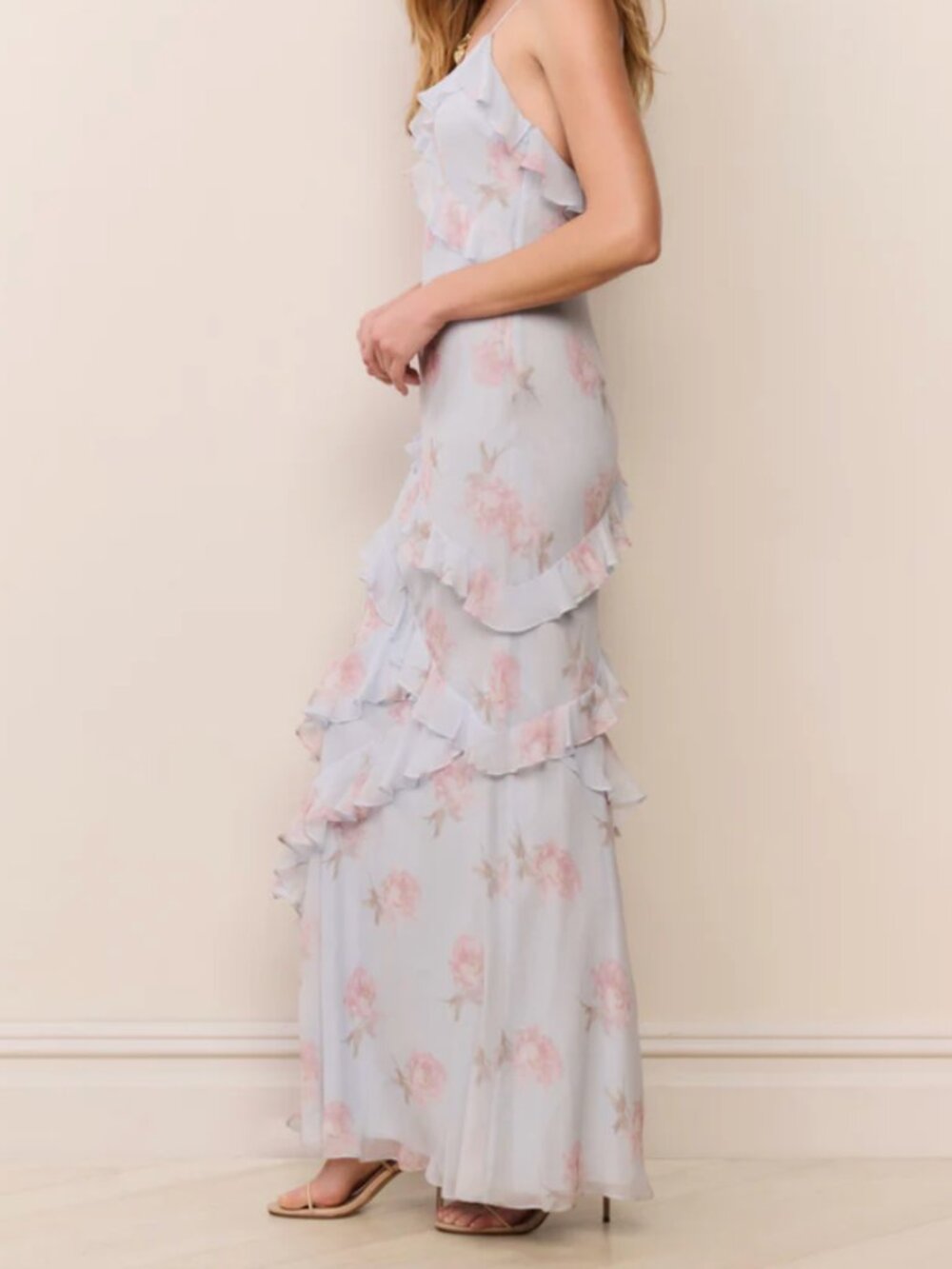 LoveShackFancy Rialto Floral Chiffon Maxi Dress Sale $765 Blue Roan - Picture 3 of 6